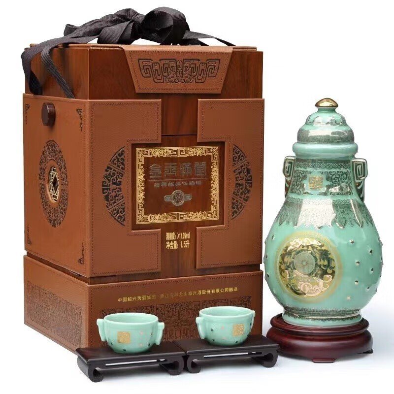 绍兴黄酒 古越龙山 金玉满堂三十年 半干型花雕酒1.5L 皮质礼盒